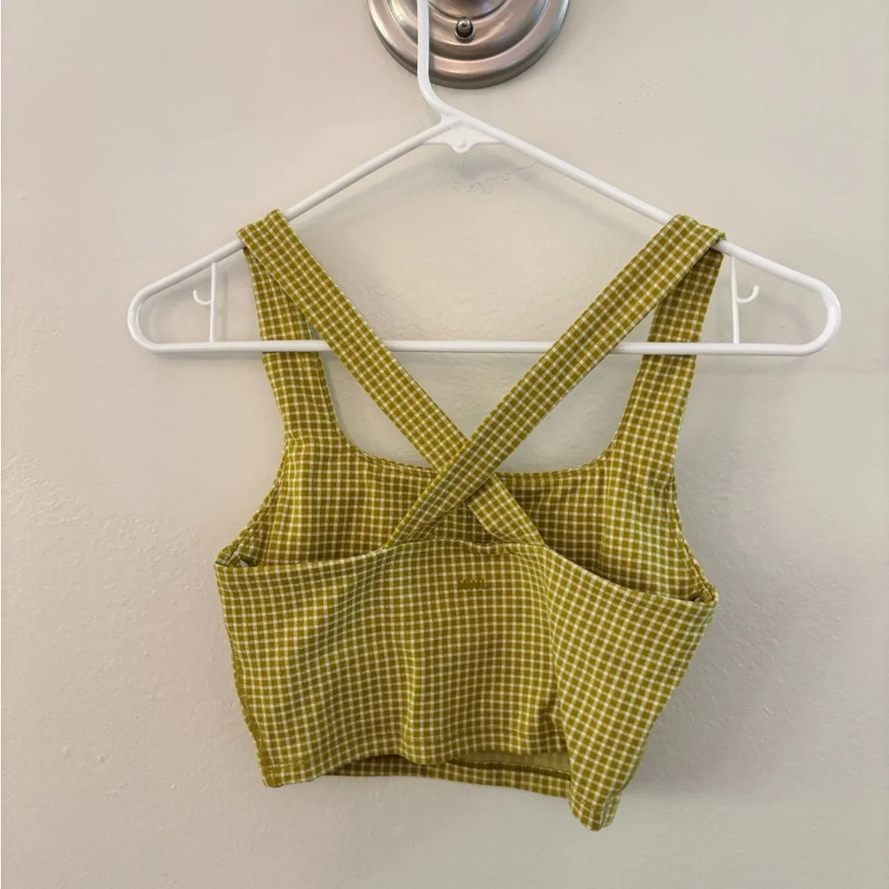 Madewell Green Gingham Crop Top with built in shelf bra - Picture 2 of 4